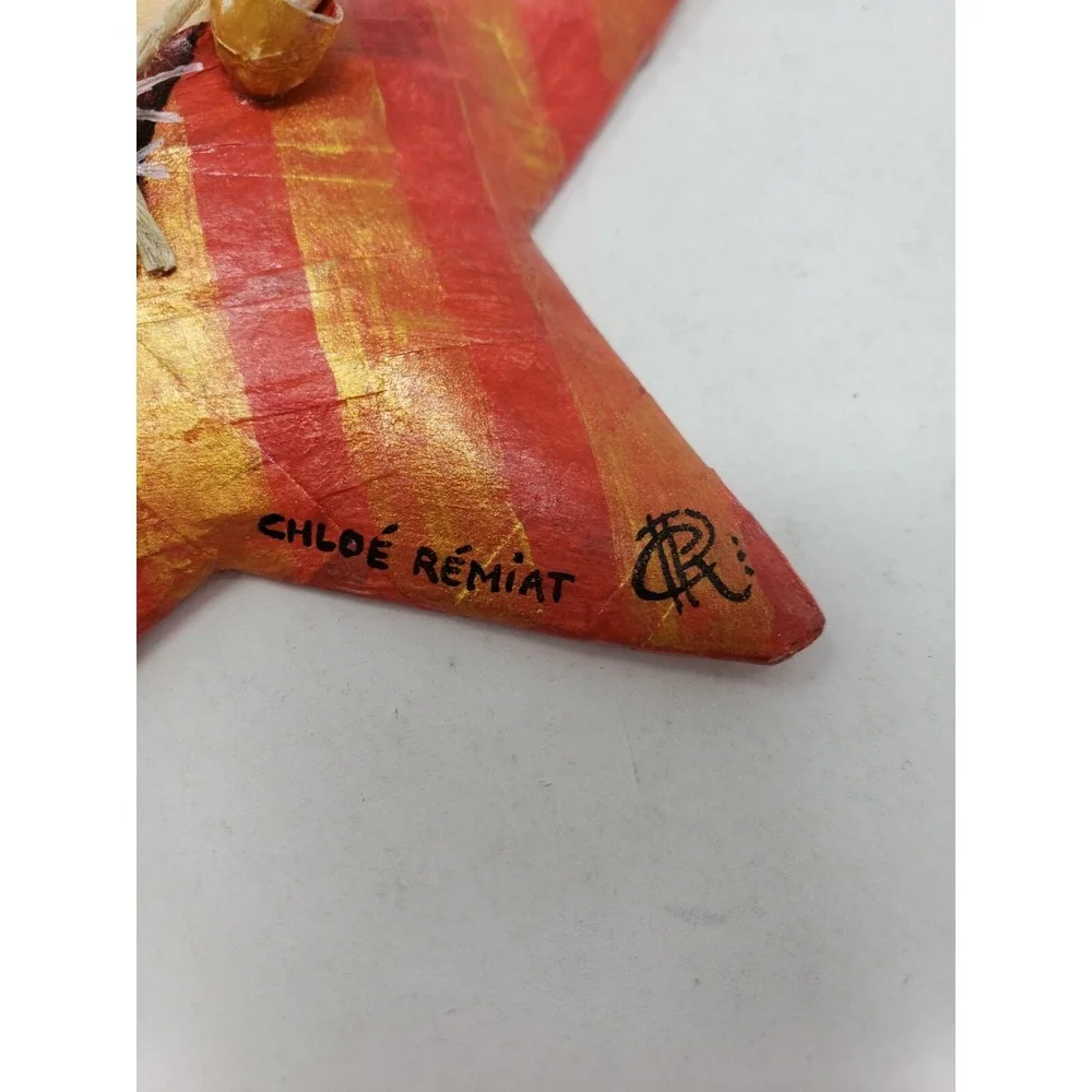 Christmas Star Damsel ornament Hand Made Signed Chloe Remiat Paper Mache Gold